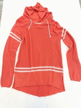 Mossimo Supply Co. Coral Hooded Knit Sweater with White Stripes Throw Back